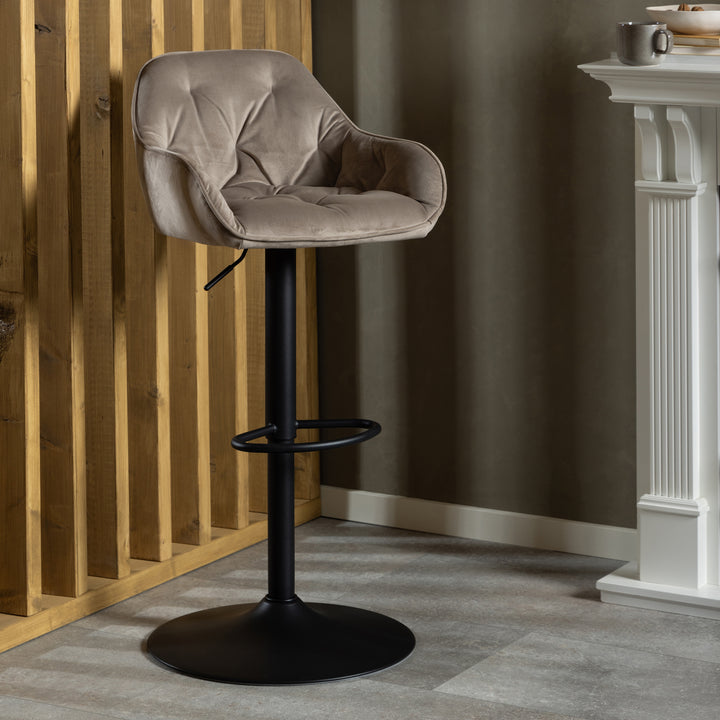 Brooke Swivel Bar Stool with Height Adjustable Function in Beige.