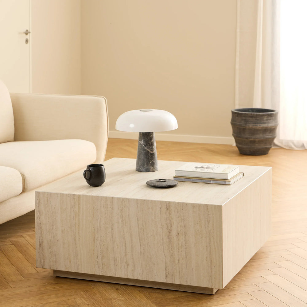 Dice Square Coffee Table in Light Travertine Effect 90x90x42cm - TidySpaces