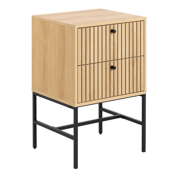 Albany 2 Drawer Bedside Table in Oak/Black Legs - TidySpaces