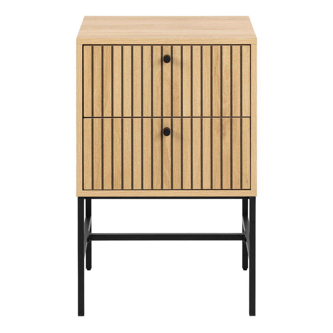 Albany 2 Drawer Bedside Table in Oak/Black Legs - TidySpaces