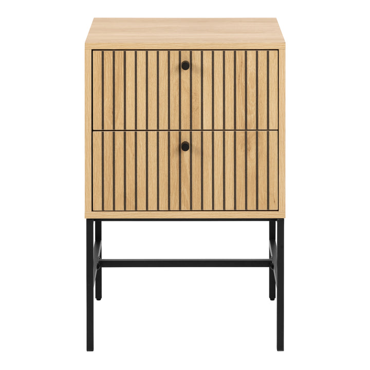 Albany 2 Drawer Bedside Table in Oak/Black Legs - TidySpaces