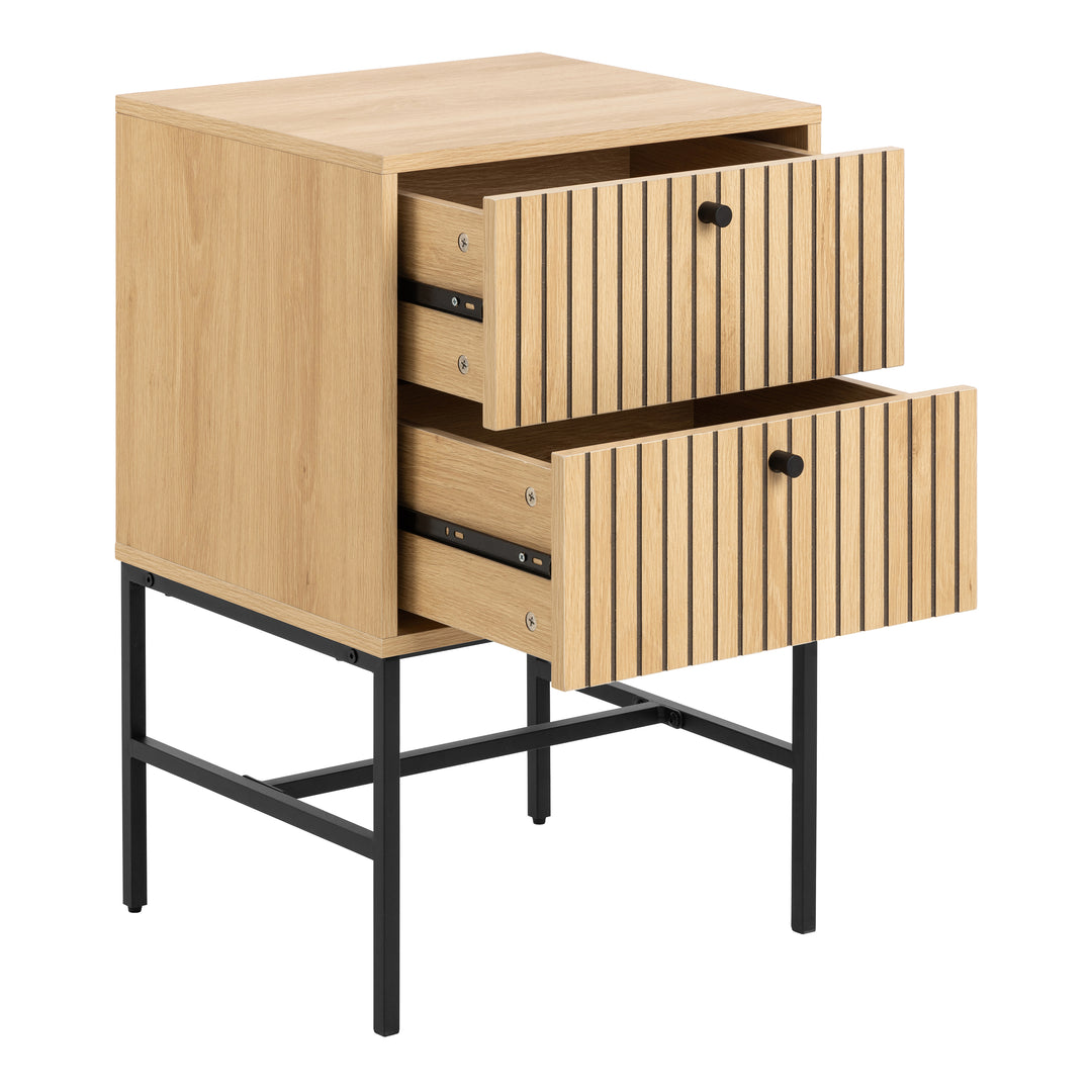 Albany 2 Drawer Bedside Table in Oak/Black Legs - TidySpaces