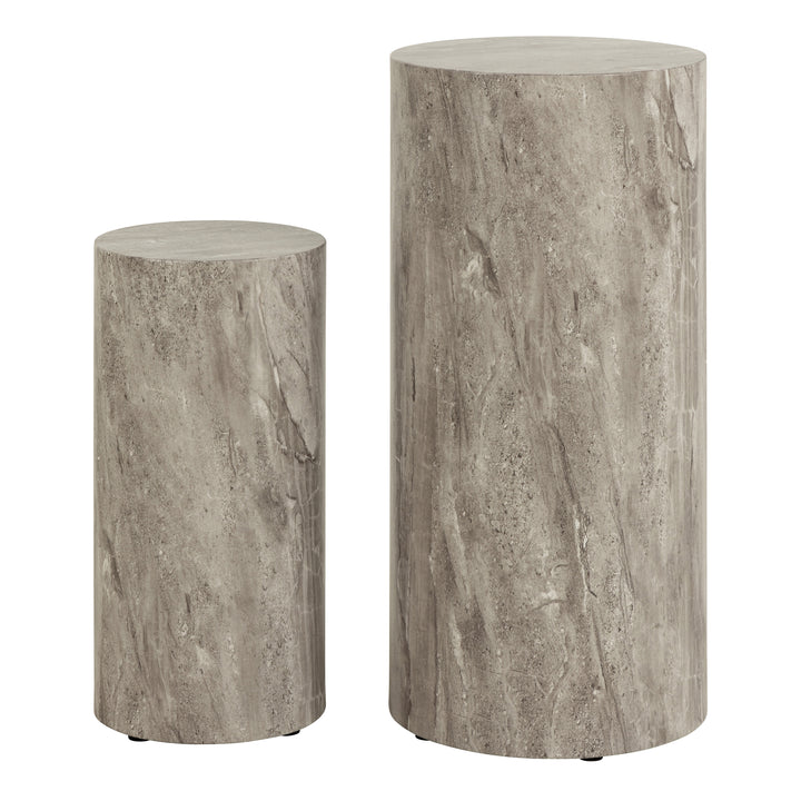 Dice Round Pedestal Set of 2 in Grey Marble and River Rough Paper