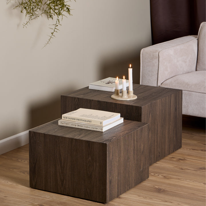 Dice Square Coffee Table Set in Smoked Ash - TidySpaces