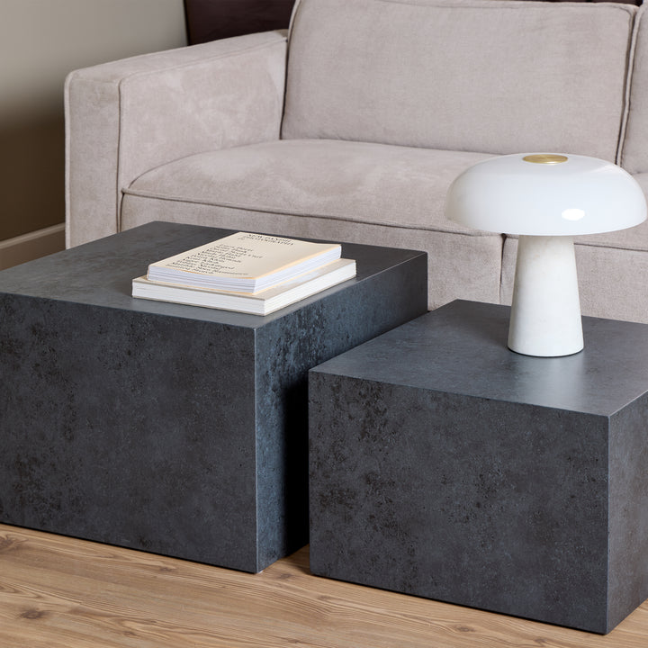 Dice Square Coffee Table Set in Black Ocean Rough Paper - TidySpaces