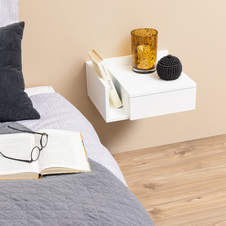 Ashlan 1 Drawer Wall Mounted Square Bedside Table in White