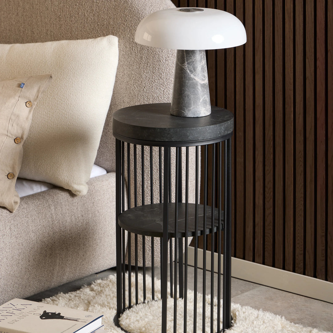 Strington Round Bedside Table 1 Shelf in Matt Black - TidySpaces