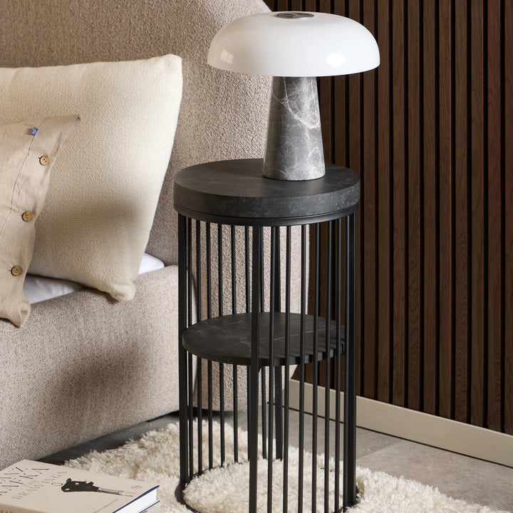 Strington Round Bedside Table 1 Shelf in Matt Black - TidySpaces