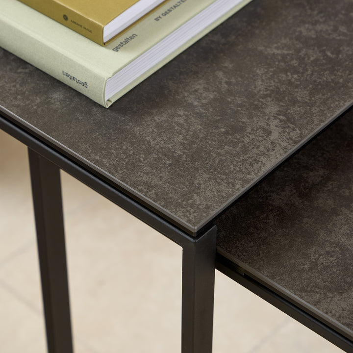 Katrine Square Coffee Table Set in Ceramic Black