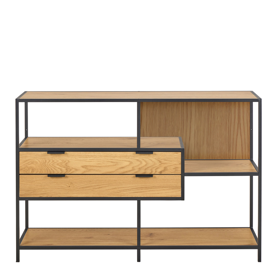 Seaford Wide Oak Metal Bookcase 2 Drawers and 3 Shelves in Matt Wild Oak