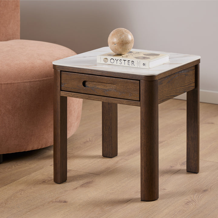 Southampton Square Side Table 1 Drawer in Cream Ceramic
