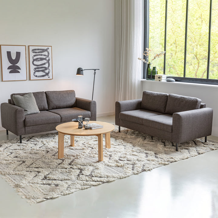 Omaha 2.5-Seater Sofa in Basel Light Grey Brown Fabric, Base Matt Black Steel