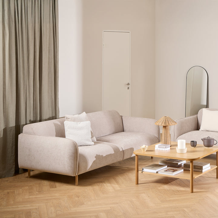 Westham 2+3-Seater Sofa in Fay Beige 05 Fabric, Base in Matt Oak