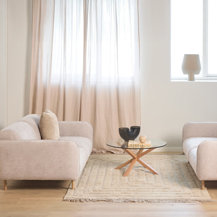 Westham 2+2-Seater Sofa in Fay Beige 05 Fabric, Base in Matt Oak