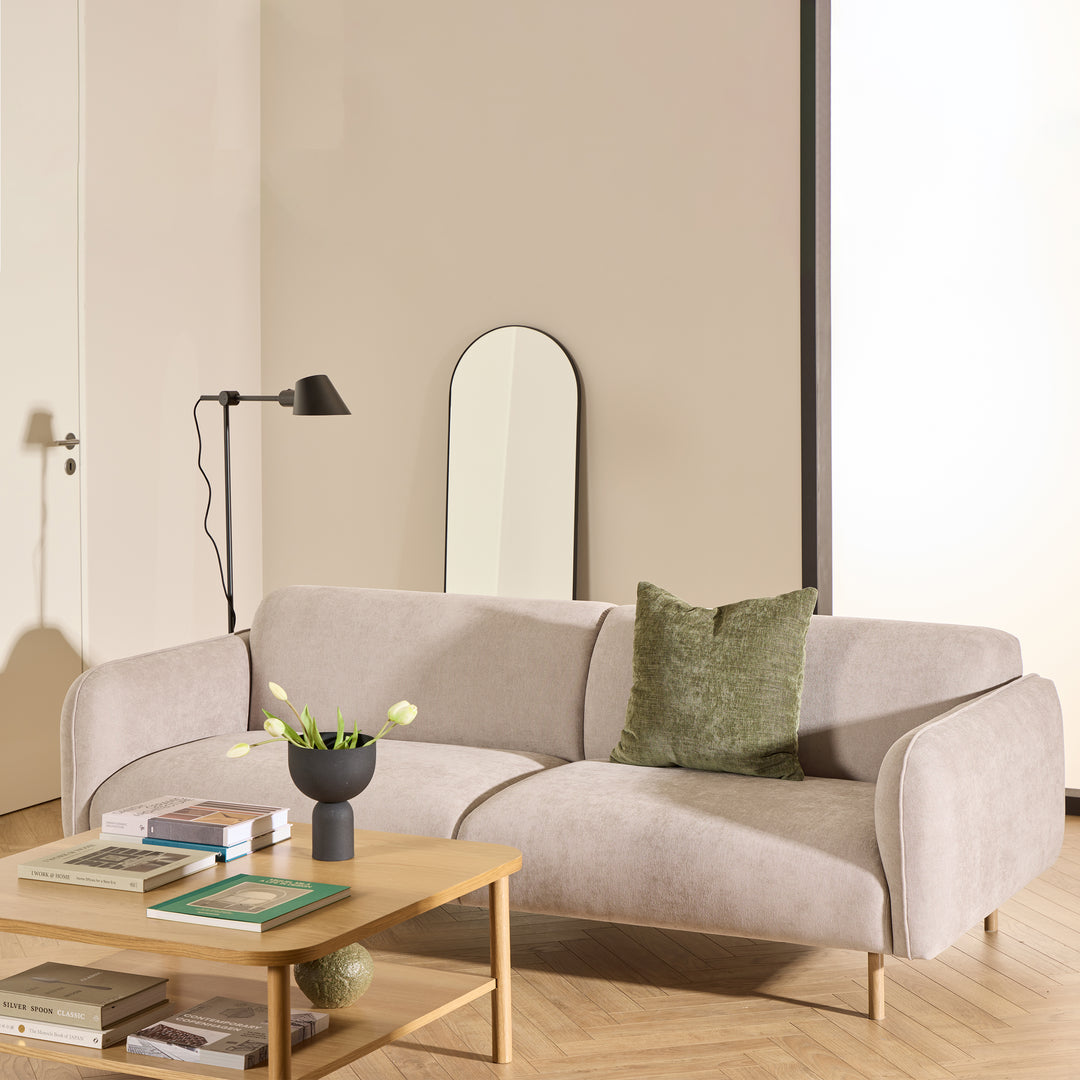 Westham 2+3-Seater Sofa in Fay Beige 05 Fabric, Base in Matt Oak