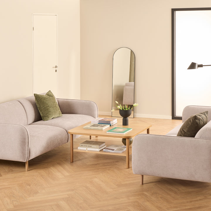 Westham 3+3-Seater Sofa in Fay Beige 05 Fabric, Base in Matt Oak