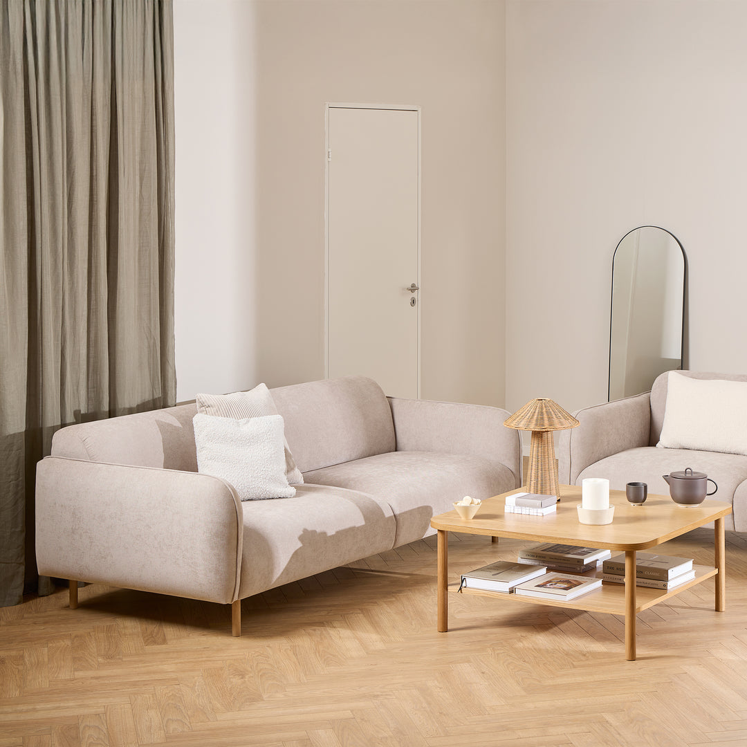 Westham 3+3-Seater Sofa in Fay Beige 05 Fabric, Base in Matt Oak