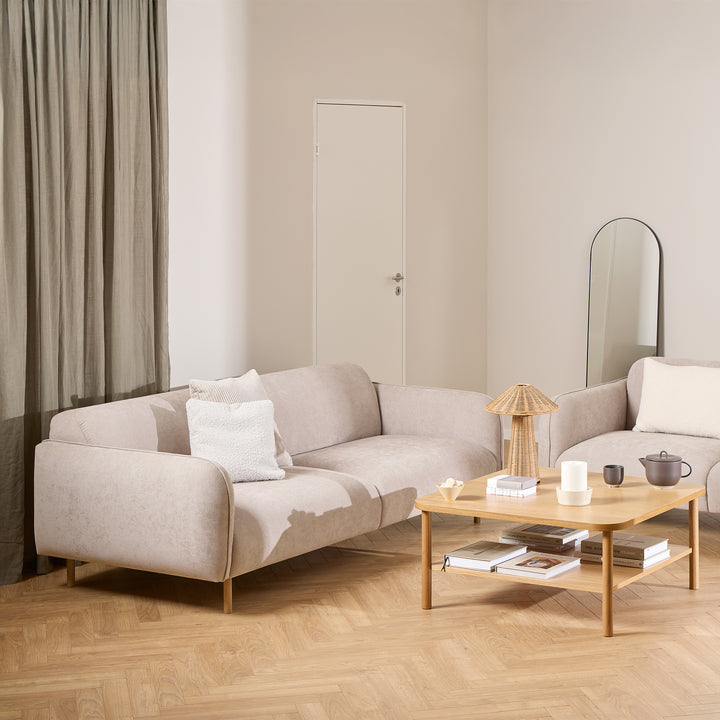 Westham 3+3-Seater Sofa in Fay Beige 05 Fabric, Base in Matt Oak