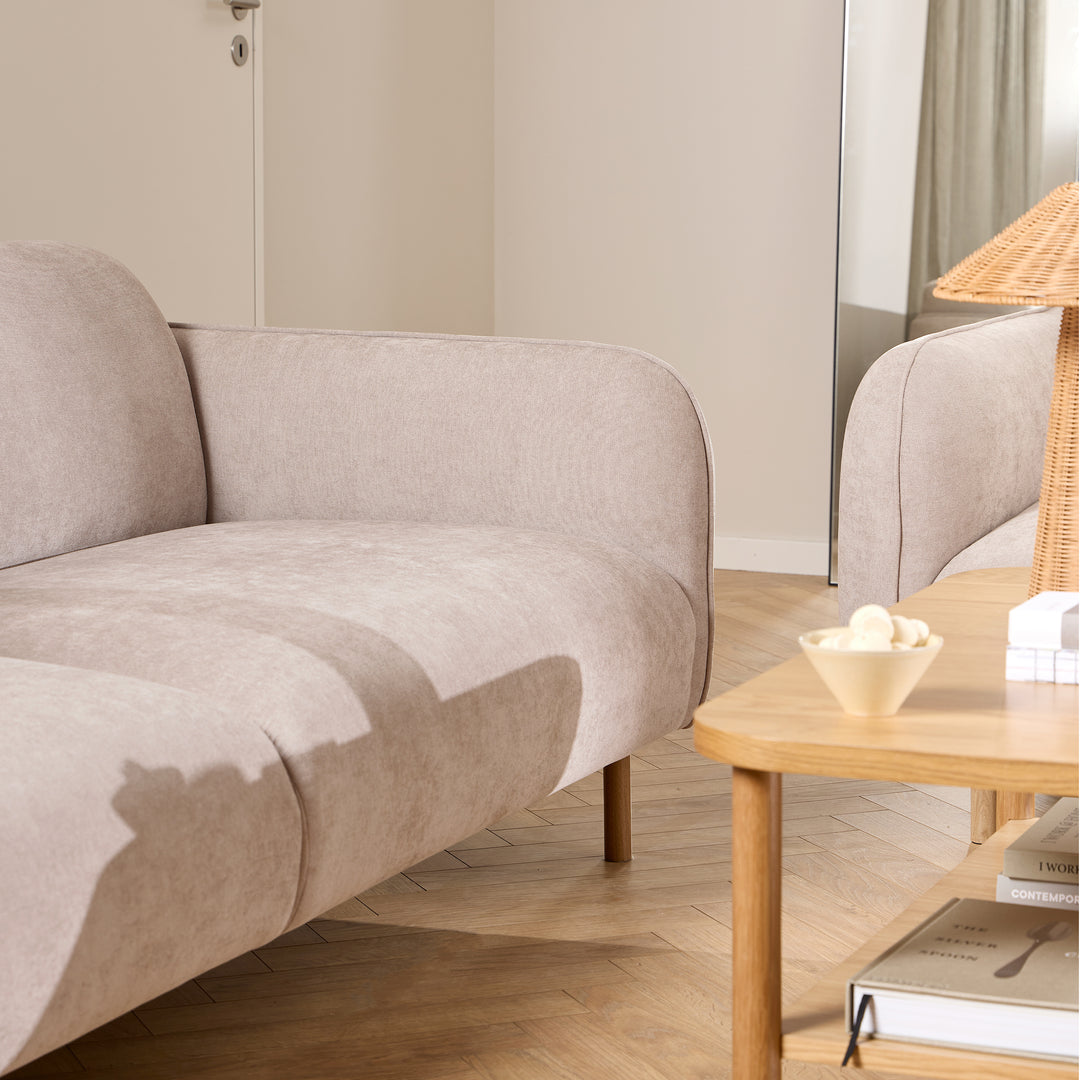 Westham 3+3-Seater Sofa in Fay Beige 05 Fabric, Base in Matt Oak