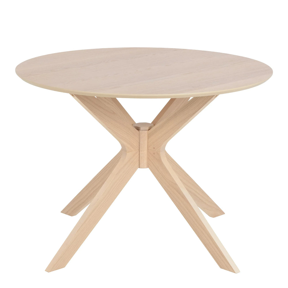 I_Duncan Round Dining Table in White Oak Included 4 Cassandra Dining Chair with Armrest in White Oak - TidySpaces