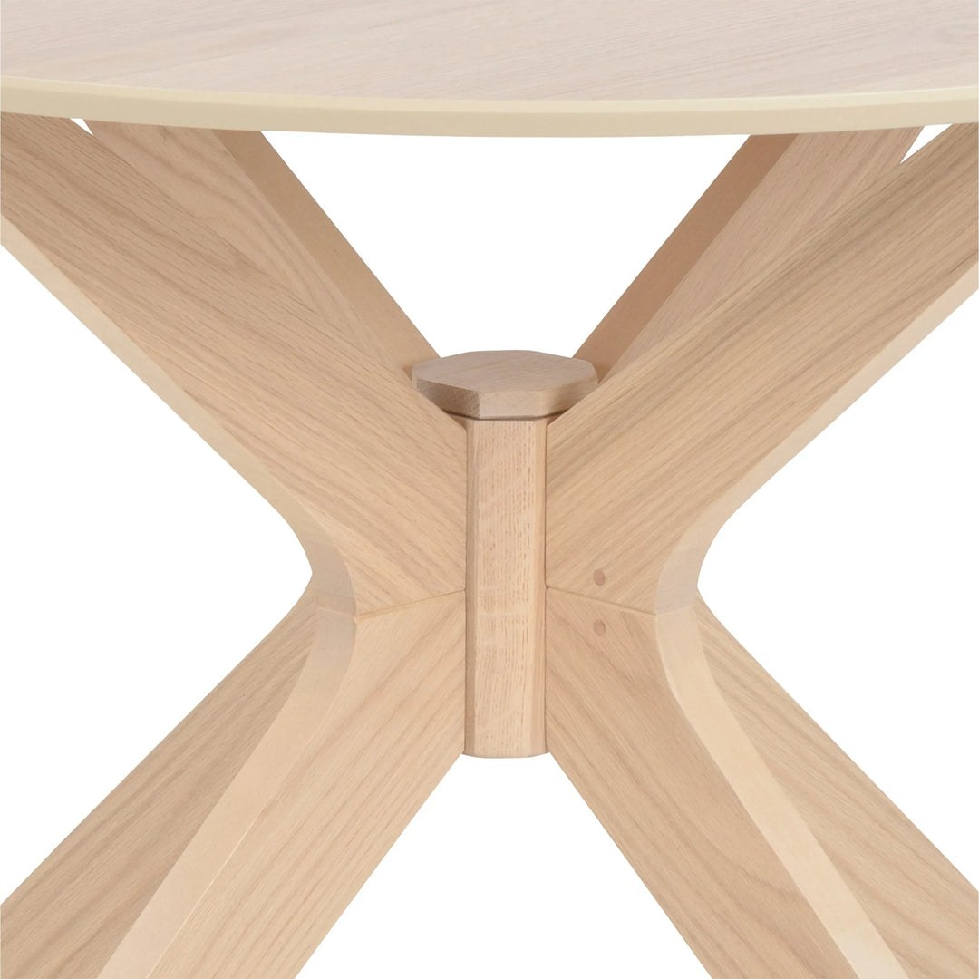 I_Duncan Round Dining Table in White Oak Included 4 Cassandra Dining Chair with Armrest in White Oak - TidySpaces