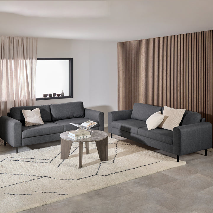 Omaha 3+3-Seater Sofa in Basel Dark Grey 19 Fabric, Base Matt Black Steel