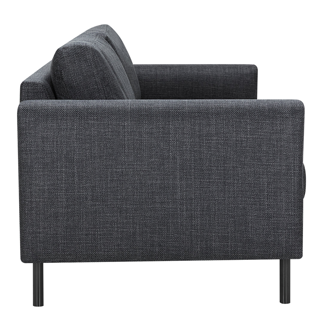 Omaha 3+3-Seater Sofa in Basel Dark Grey 19 Fabric, Base Matt Black Steel