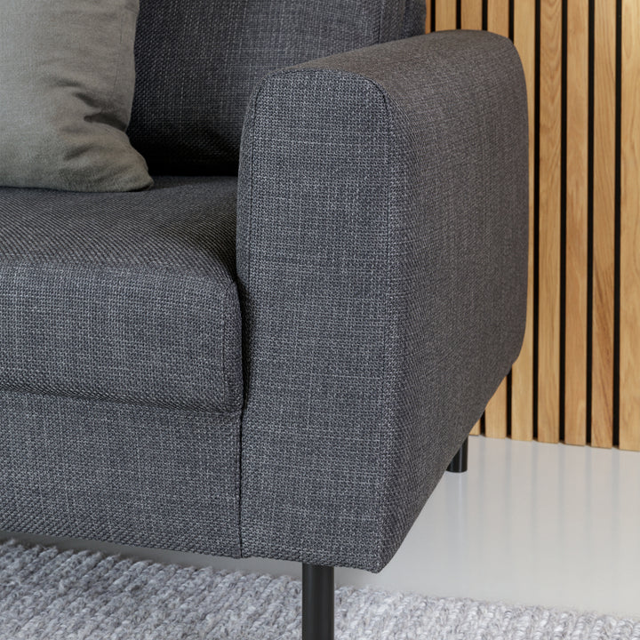 Omaha 3+3-Seater Sofa in Basel Dark Grey 19 Fabric, Base Matt Black Steel