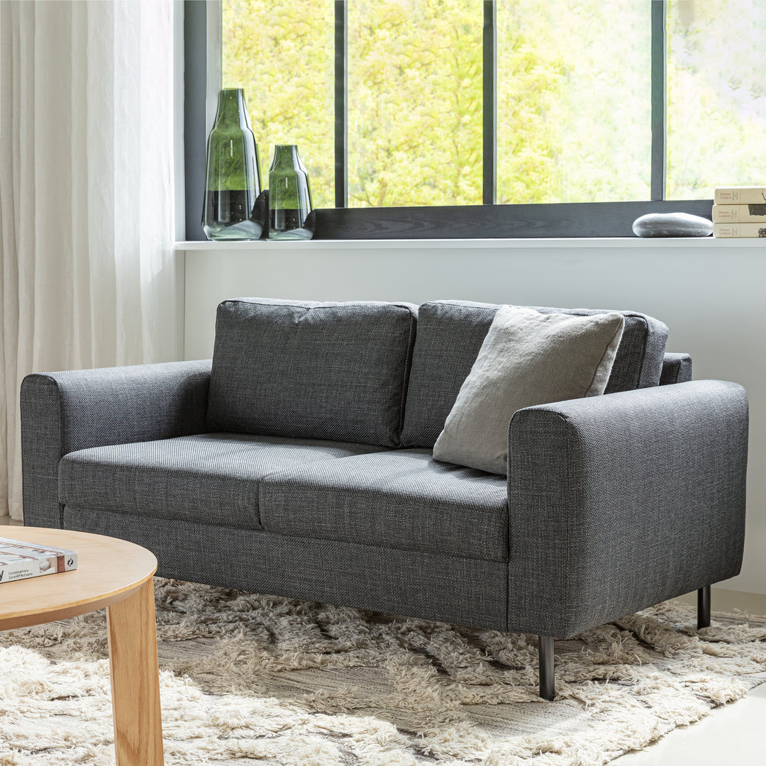 Omaha 2.5+2.5-Seater Sofa in Basel Dark Grey 19 Fabric, Base Matt Black Steel
