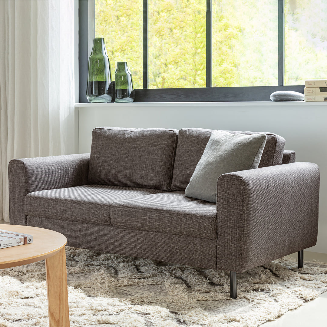Omaha 2.5+3-Seater Sofa in Basel Light Grey Brown Fabric, Base Matt Black Steel