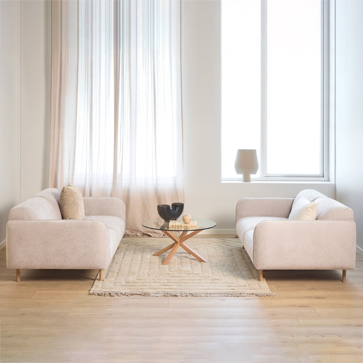 Westham 2+2-Seater Sofa in Fay Beige 05 Fabric, Base in Matt Oak