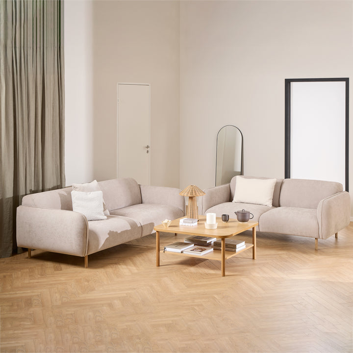 Westham 2+3-Seater Sofa in Fay Beige 05 Fabric, Base in Matt Oak