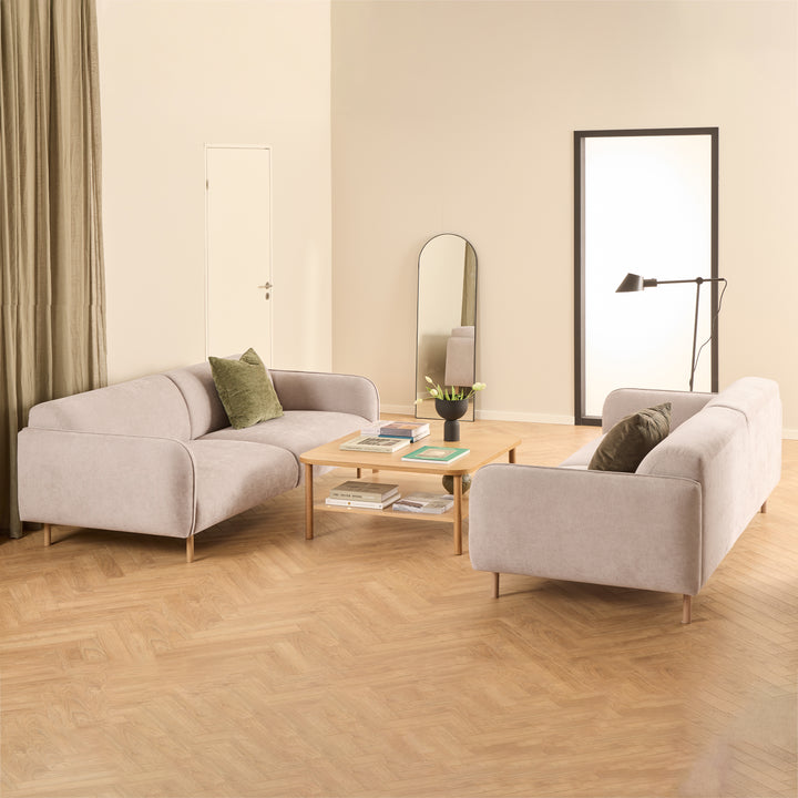 Westham 3+3-Seater Sofa in Fay Beige 05 Fabric, Base in Matt Oak