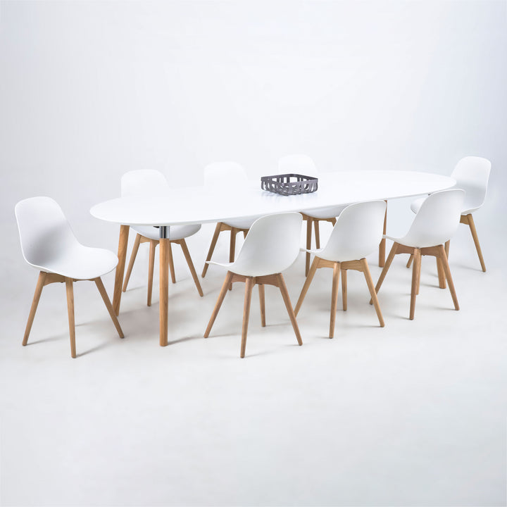 Belina Oval Dining Table in White & Oak