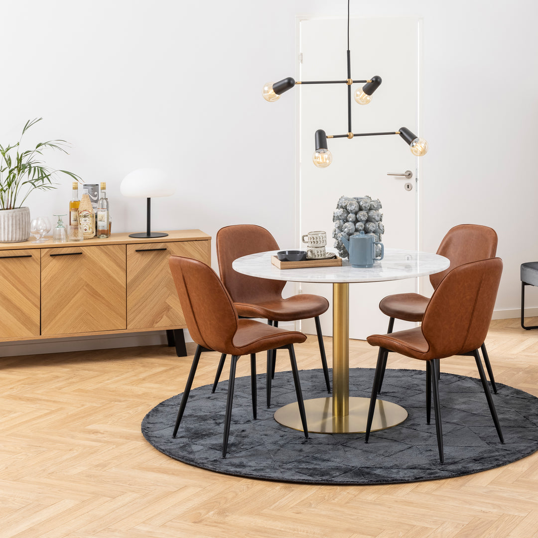 Corby Round Dining Table with White Marble Effect Top & Gold Base