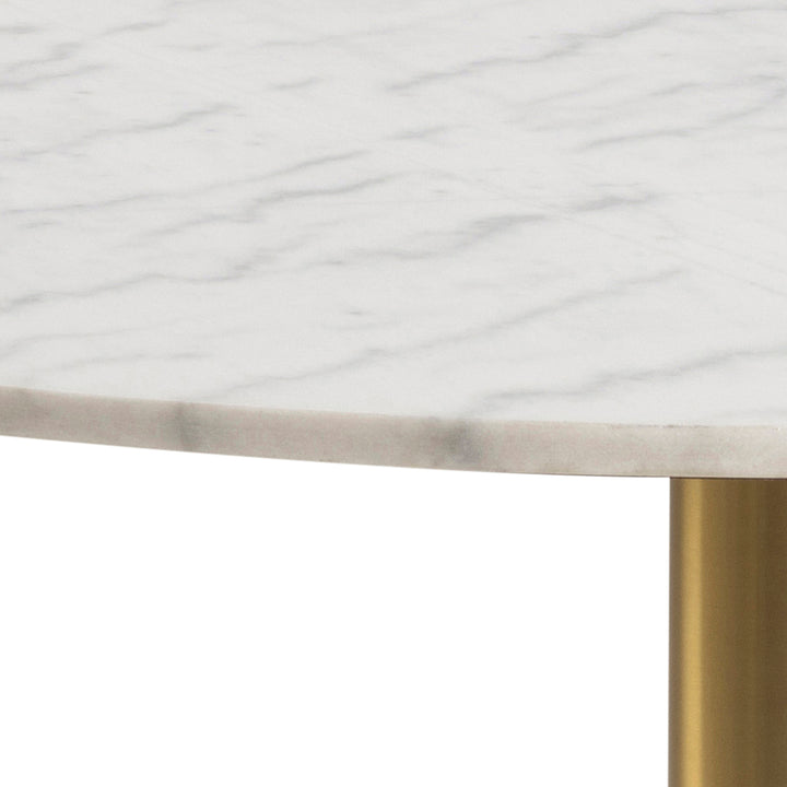 Corby Round Dining Table with White Polished Marble Top &amp; Gold Base inc 4 Brooke Dining Chairs with Armrests in Monza Beige