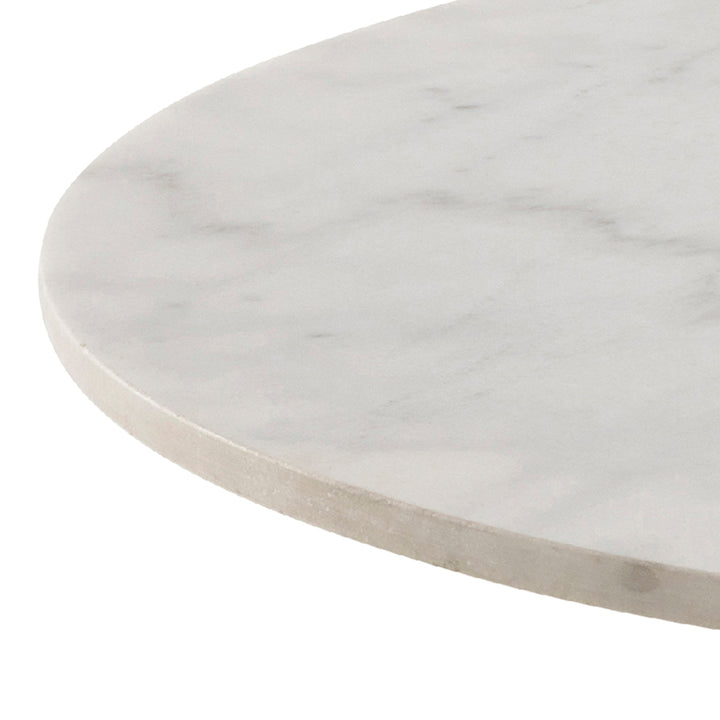 Corby Round Dining Table with White Polished Marble Top &amp; Black Base includes 4 Brooke Dining Chairs in Taupe
