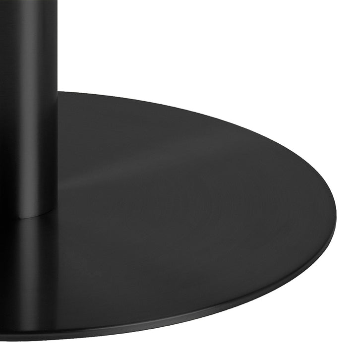 Corby Round Dining Table with White Polished Marble Top &amp; Black Base includes 4 Brooke Dining Chairs in Beige
