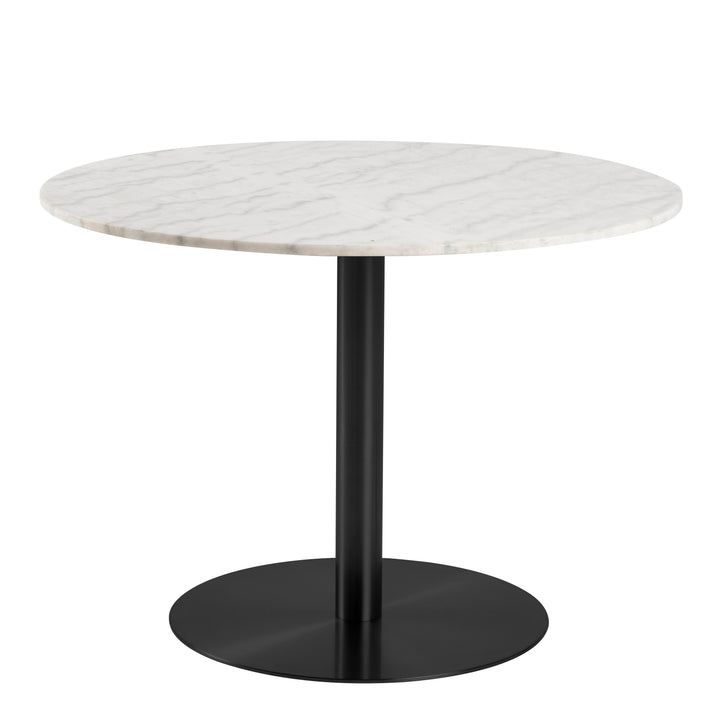 Corby Round Dining Table with White Polished Marble Top &amp; Black Base includes 4 Brooke Dining Chairs with Arm Rest in Taupe