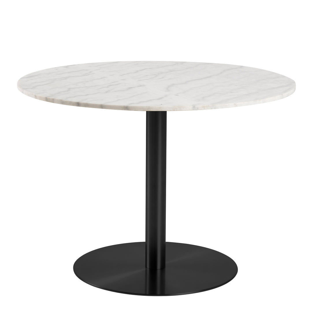 Corby Round Dining Table with White Polished Marble Top &amp; Black Base includes 4 Batilda Dining Chairs in Grey/Oak