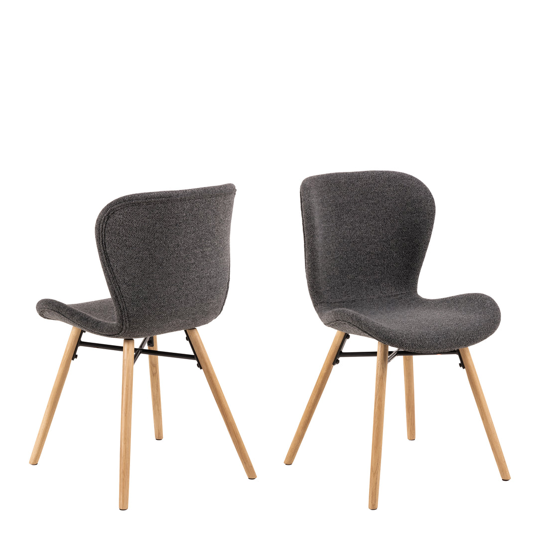 Corby Round Dining Table with White Polished Marble Top &amp; Black Base includes 4 Batilda Dining Chairs in Grey/Oak