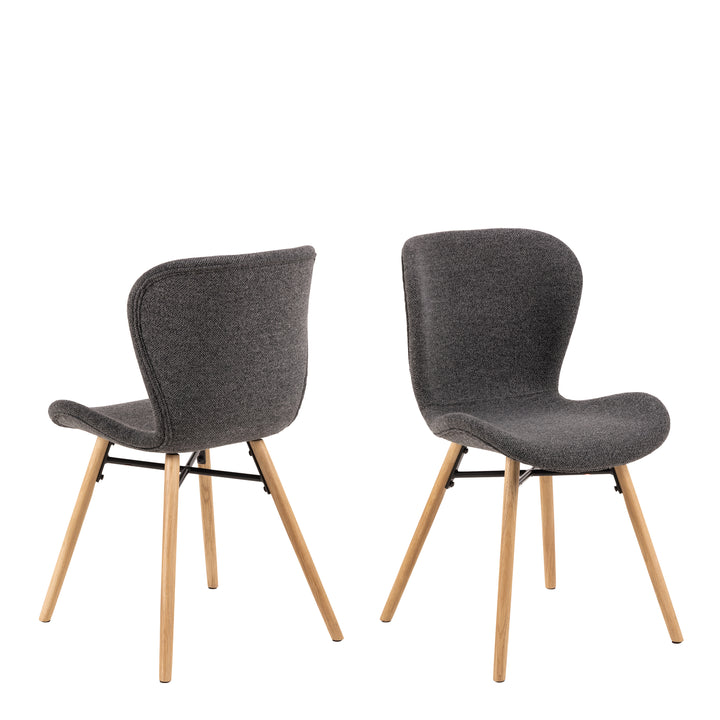 Corby Round Dining Table with White Polished Marble Top &amp; Black Base includes 4 Batilda Dining Chairs in Grey/Oak