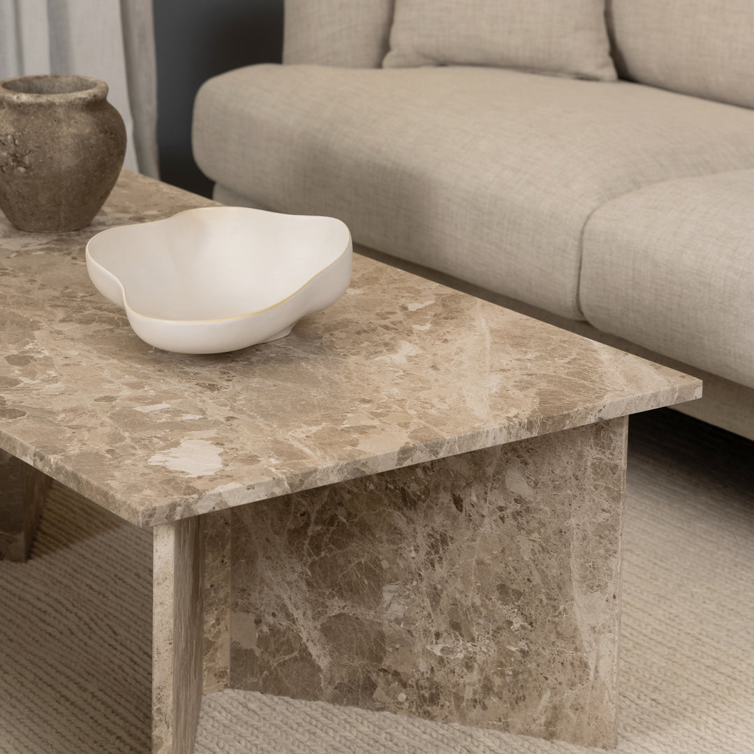 Vega Rectangular Coffee Table in Brown Marble Top 140cm