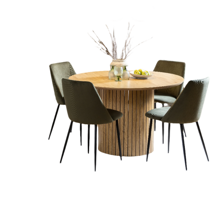 Yale Dining Table in Oak Included 4 Ines Dining chair in Olive Green