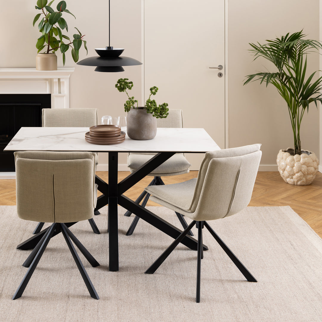 Heaven Dining Table with Ceramic White Top 135cm