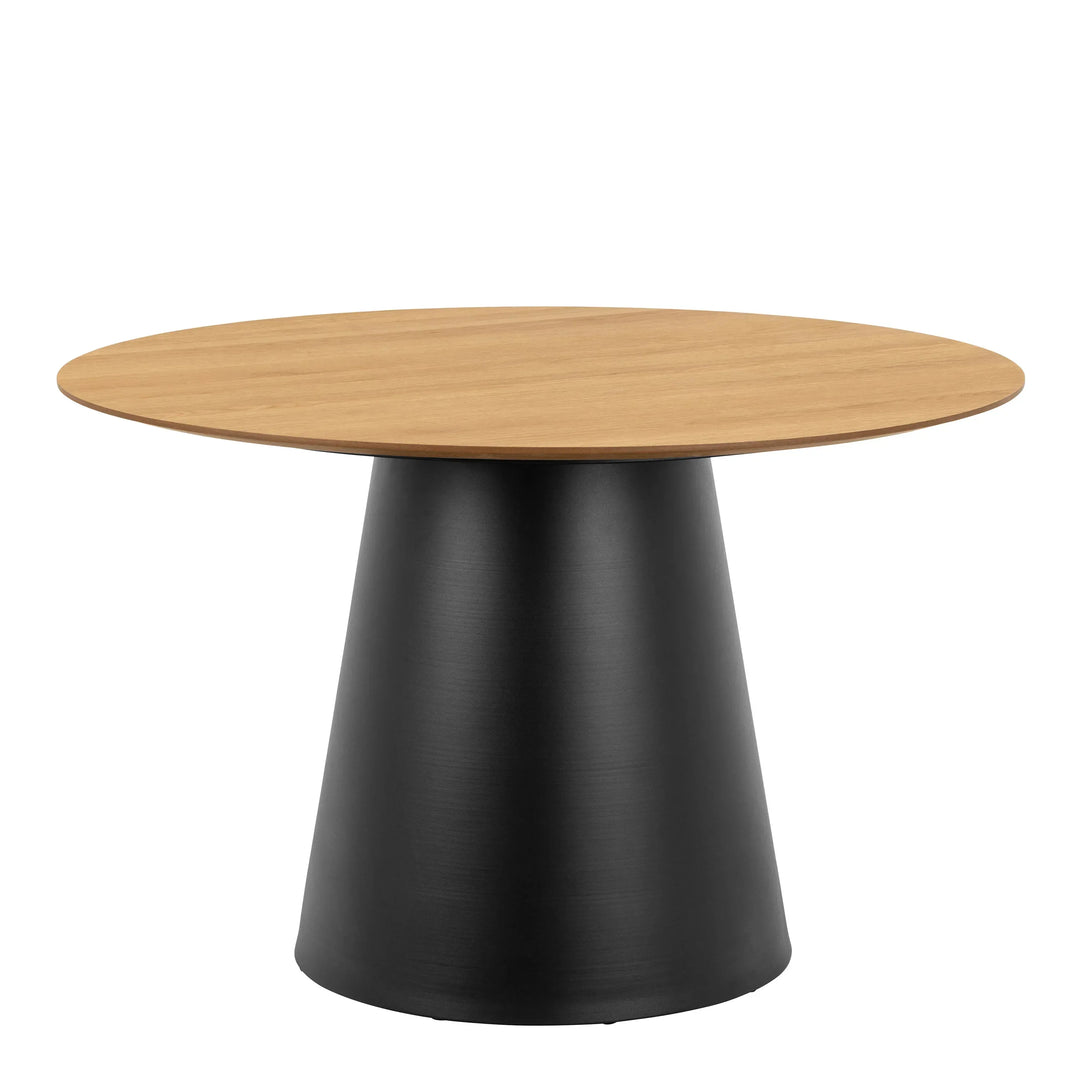 Soli Round Dining Table in Oak/Black 120x75cm Included 4 Darlene Dining Chair with Armrest and Swivel Function in Beige - TidySpaces