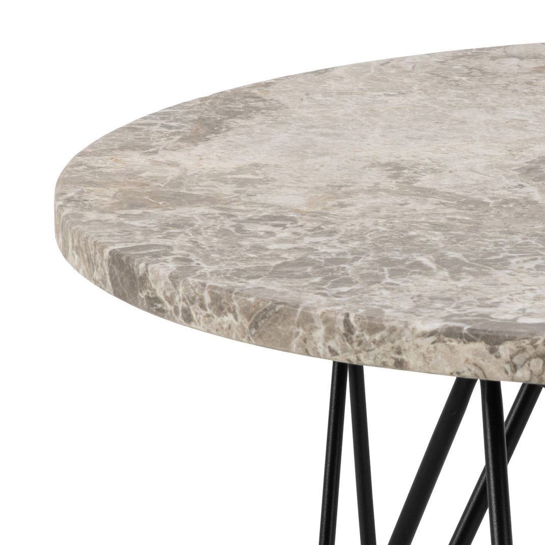 Prunus round Side Table in Grey Marble and Black Coated Steel Base 55x41.4cm