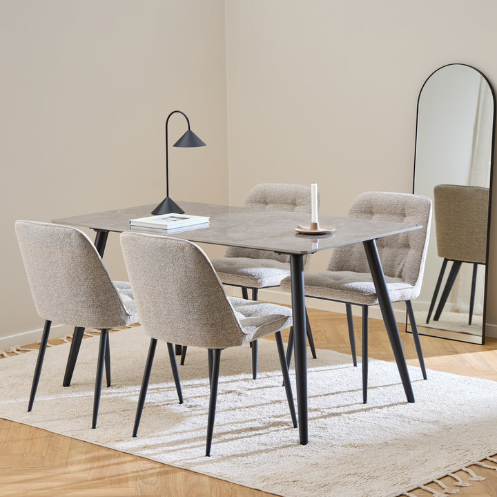 Wicklow Rectangular Dining Table in Grey/Black 140x75cm Included 4 Brooke Dining Chairs in Monza Beige