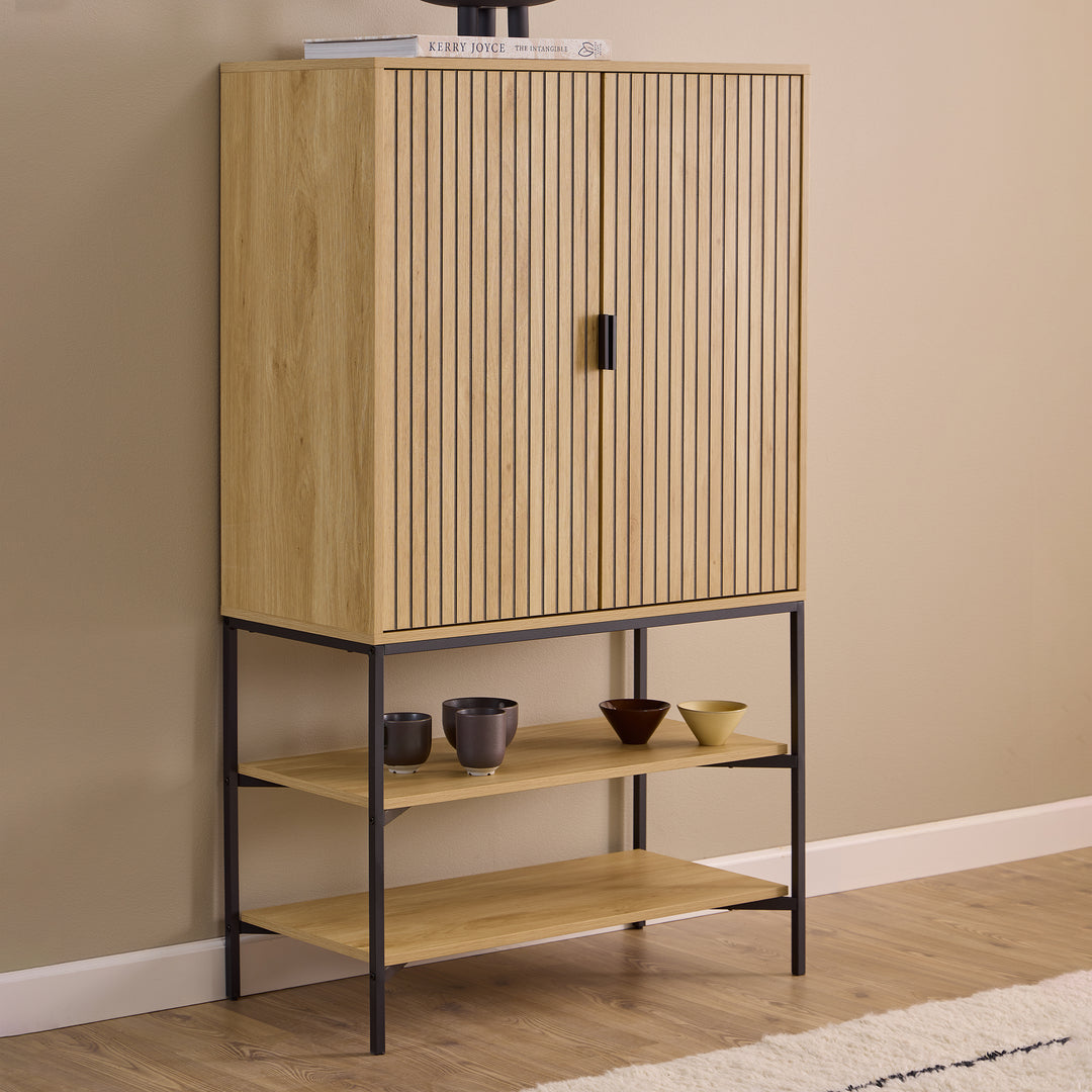 Jaipur Cabinet 2 Doors 3 Shelves With Oak Lamella Front