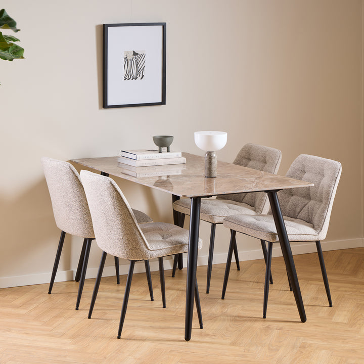 Wicklow Ceramic Dining Table Brown/Black 140x75cm Included 4 Brooke Dining Chairs in Monza Beige